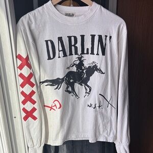 Darling White and Red Western Long Sleeve Tee